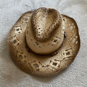 Stylish Tan Straw Woven Cowboy Hat